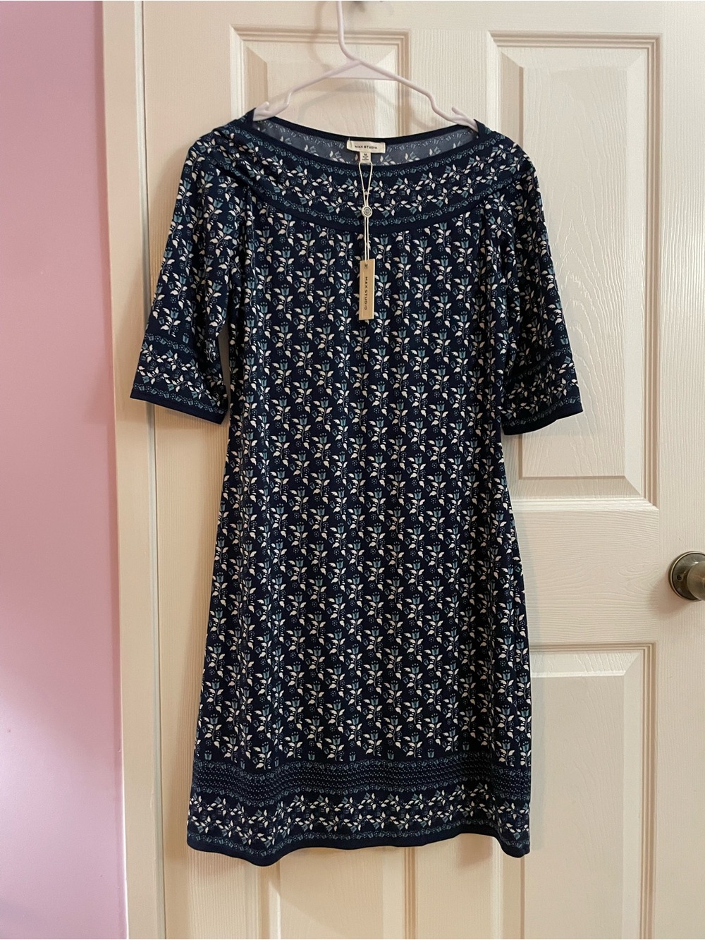 Max Studio Navy Floral-Print Midi Dress